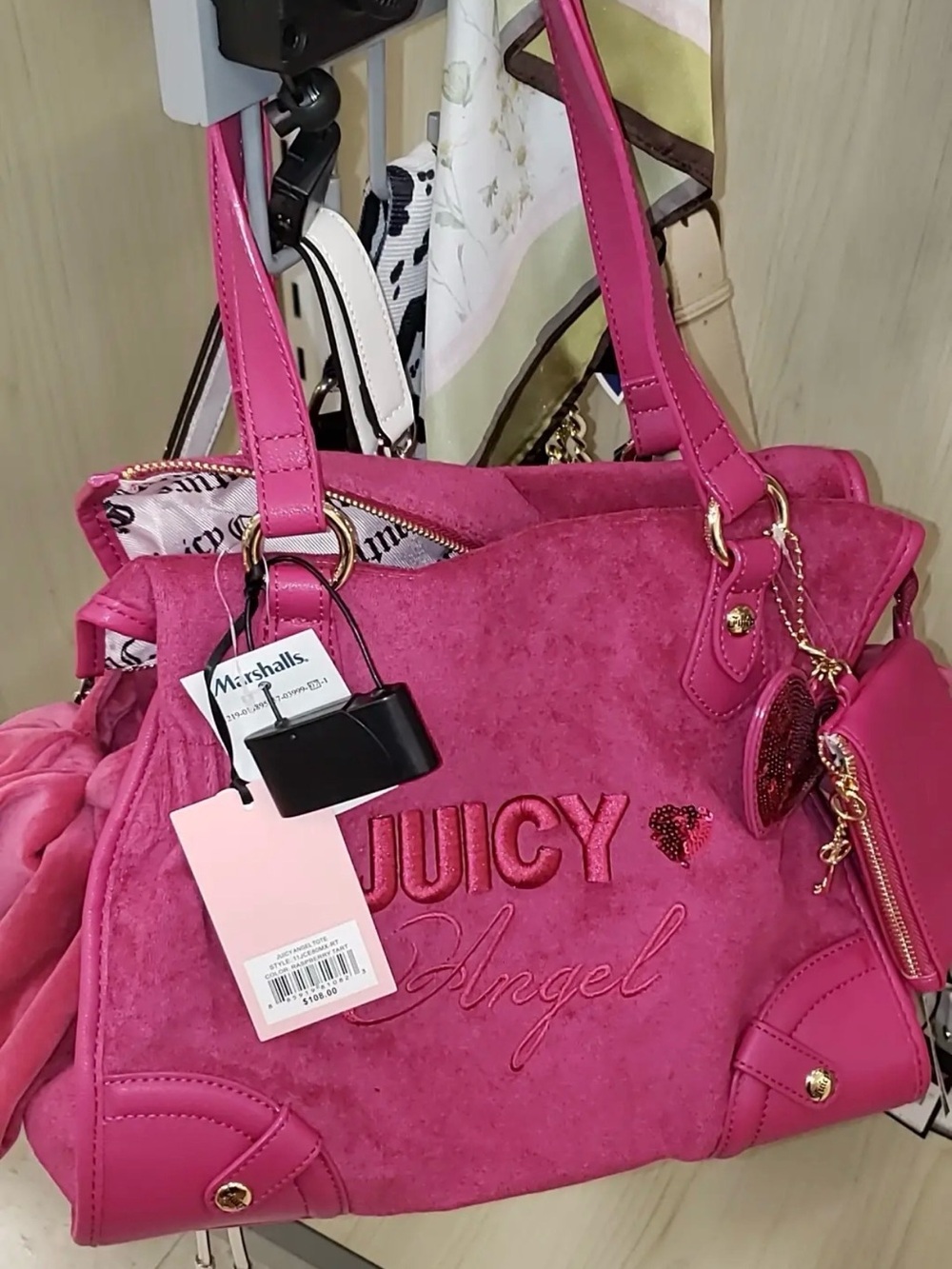 Juicy Couture Hot Pink 'Juicy Angel' Satchel with Heart Charm